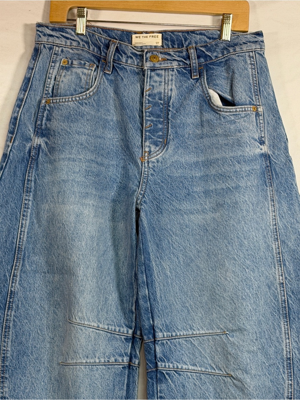 We The Free Light Blue Wide-Leg Denim Jeans with Knee Seams - Picture 3 of 9